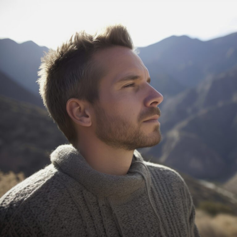 homme regardant au loin, respirant le bien etre